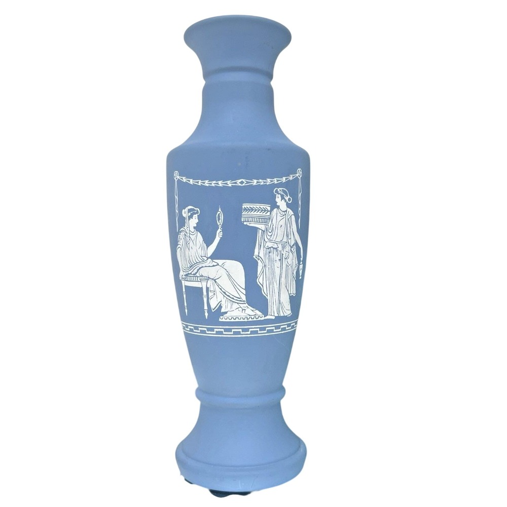 Avon Vase Grecian Cameo Blue Matte Glass 9in